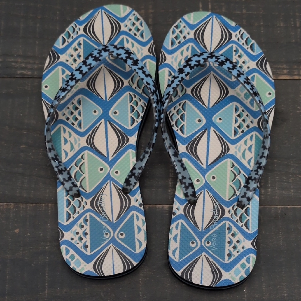 Vera Bradley Blue and Green Patterned Flip Flops